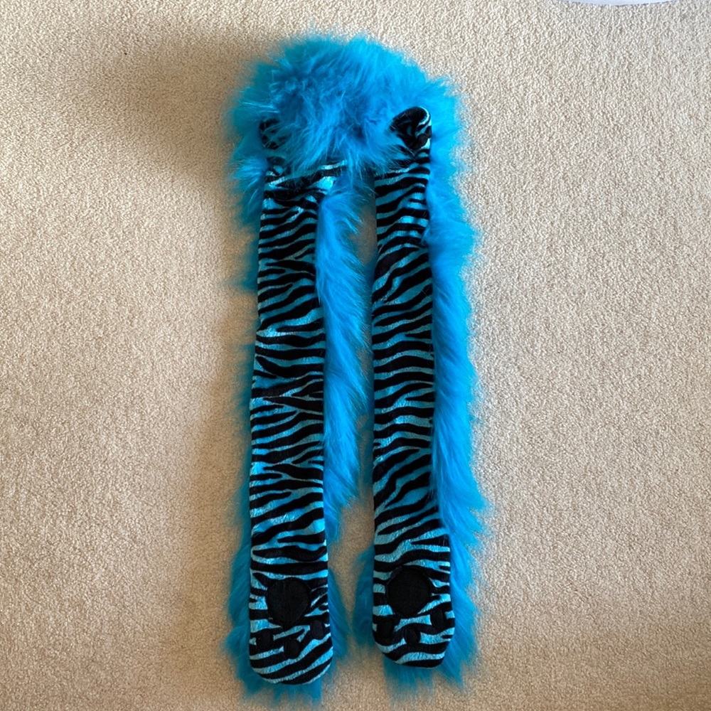 Blue Fuzzy Animal Hat with Gloves